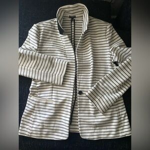 Express Women's Cream and Black Striped Blazer